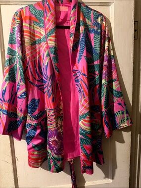 Vibrant Pink Tropical Swim Cover-Up Kimono